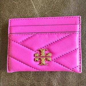 Tory Burch Hot Pink Quilted Leather Card Holder with Gold Logo